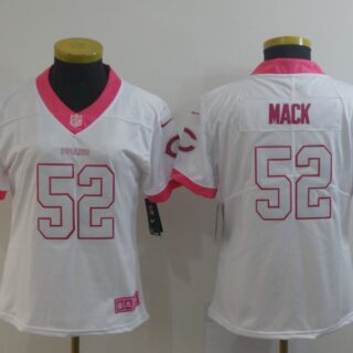Women Nike Bears 52 Khalil Mack White Pink Women Rush Limited Jersey