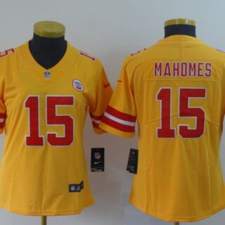 Women Nike Chiefs 15 Patrick Mahomes Gold Women Inverted Legend Limited Jersey