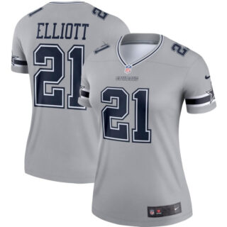 Women Nike Cowboys 21 Ezekiel Elliott Gray Women Inverted Legend Jersey