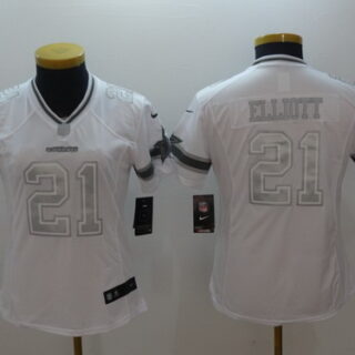 Women Nike Cowboys 21 Ezekiel Elliott White Women Platinum Limited Jersey