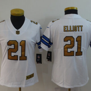 Women Nike Cowboys 21 Ezkiel Elliott White Women Gold Vapor Untouchable Limited Jersey