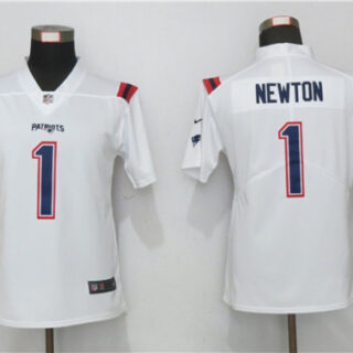 Women Nike New England Patriots 1 Cam Newton White Jersey
