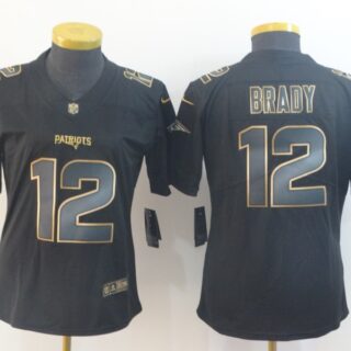 Women Nike Patriots 12 Tom Brady Black Gold Women Vapor Untouchable Limited Jersey