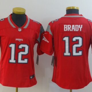 Women Nike Patriots 12 Tom Brady Red Women Inverted Legend Limited Jersey