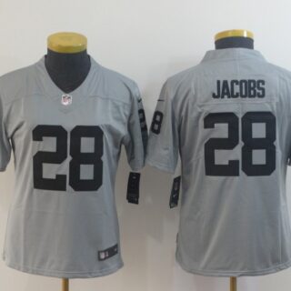 Women Nike Raiders 28 Josh Jacobs Silver Women Inverted Legend Limited Jersey