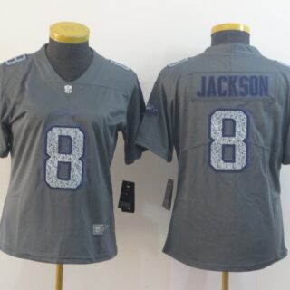 Women Nike Ravens 8 Lamar Jackson Gray Camo Women Vapor Untouchable Limited Jersey