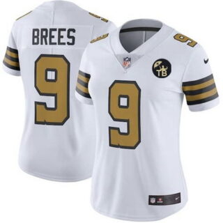 Women Nike Saints 9 Drew Brees White Women W Tom Benson Patch Color Rush Limited Jersey