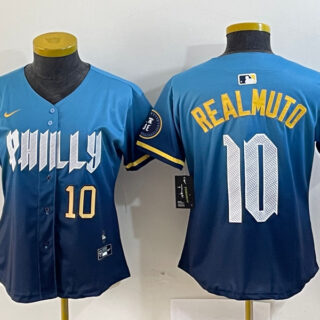 Women Philadelphia Phillies #10 J.T. Realmuto Blue 2024 City Connect Limited Stitched Baseball Jersey