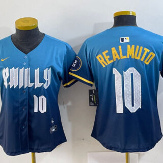 Women Philadelphia Phillies #10 J.T. Realmuto Blue 2024 City Connect Limited Stitched Baseball Jersey