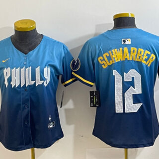 Women Philadelphia Phillies #12 Kyle Schwarber Blue 2024 City Connect Limited Stitched Jersey