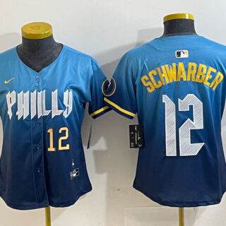 Women Philadelphia Phillies #12 Kyle Schwarber Blue 2024 City Connect Limited Stitched Jersey