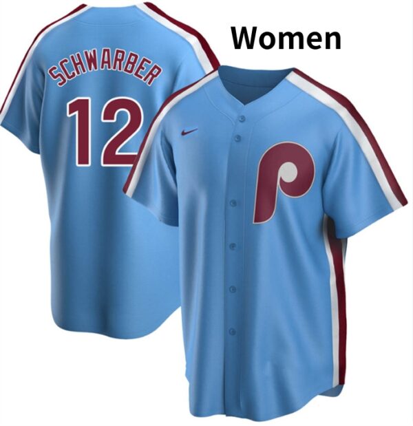 Women Philadelphia Phillies #12 Kyle Schwarber Blue Cool Base Stitched Jersey