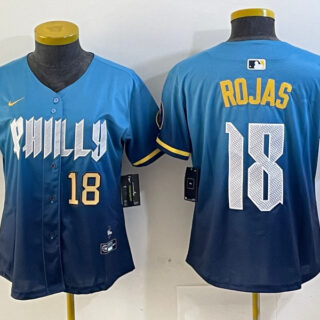 Women Philadelphia Phillies #18 Johan Rojas Blue 2024 City Connect Limited Stitched jerseys 1