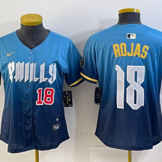 Women Philadelphia Phillies #18 Johan Rojas Blue 2024 City Connect Limited Stitched jerseys 2