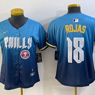 Women Philadelphia Phillies #18 Johan Rojas Blue 2024 City Connect Limited Stitched jerseys 3