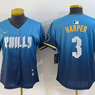 Women Philadelphia Phillies #3 Bryce Harper Blue 2024 City Connect Limited Stitched Jersey