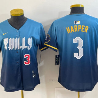 Women Philadelphia Phillies #3 Bryce Harper Blue 2024 City Connect Limited Stitched Jersey