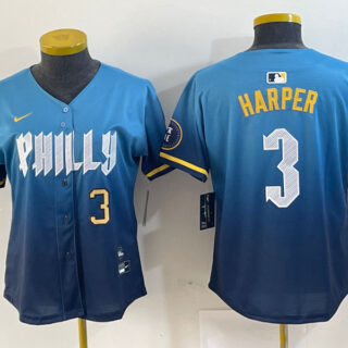 Women Philadelphia Phillies #3 Bryce Harper Blue 2024 City Connect Limited Stitched Jersey
