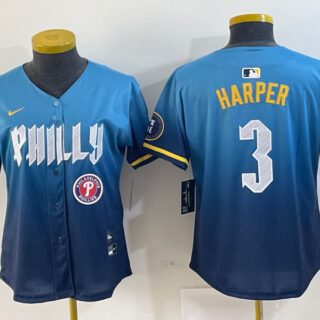 Women Philadelphia Phillies #3 Bryce Harper Blue 2024 City Connect Limited Stitched Jersey