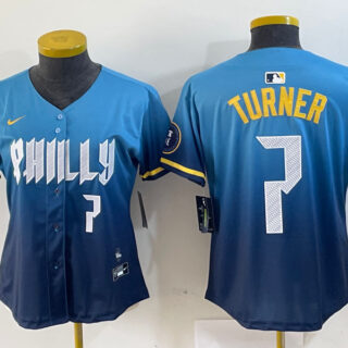 Women Philadelphia Phillies #7 Trea Turner Blue 2024 City Connect Limited Stitched Jersey