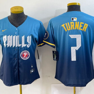 Women Philadelphia Phillies #7 Trea Turner Blue 2024 City Connect Limited Stitched Jersey