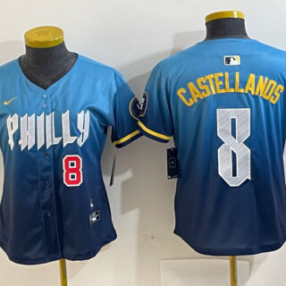 Women Philadelphia Phillies #8 Nick Castellanos Blue 2024 City Connect Limited Stitched Jersey