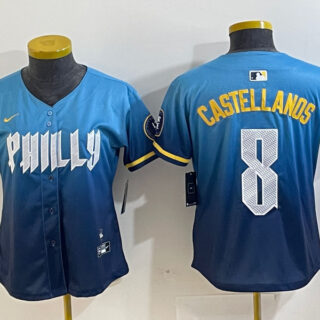Women Philadelphia Phillies #8 Nick Castellanos Blue 2024 City Connect Limited Stitched Jersey