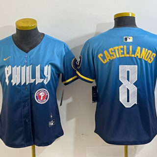 Women Philadelphia Phillies #8 Nick Castellanos Blue 2024 City Connect Limited Stitched Jersey