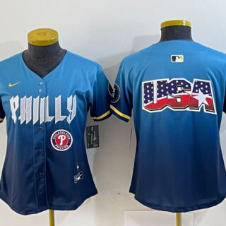 Women Philadelphia Phillies Team Big Logo Blue 2024 City Connect Limited Stitched Baseball Jersey