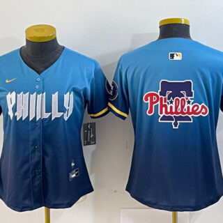 Women Philadelphia Phillies Team Big Logo Blue 2024 City Connect Limited Stitched Baseball Jersey