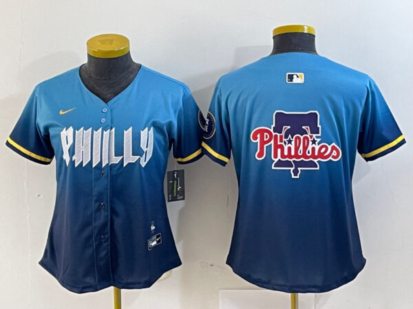 Women Philadelphia Phillies Team Big Logo Blue 2024 City Connect Limited Stitched Baseball Jersey