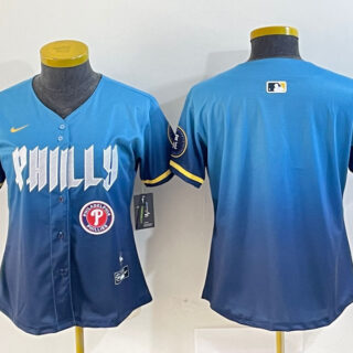 Women Philadelphia Phillies Team Big Logo Blue 2024 City Connect Limited Stitched Baseball Jersey