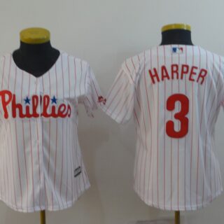 Women Phillies 3 Bryce Harper White Women Cool Base Jersey