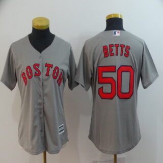 Women Red Sox 50 Mookie Betts Gray Women Cool Base Jersey