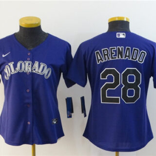 Women Rockies 28 Nolan Arenado Purple Women 2020 Nike Cool Base Jersey