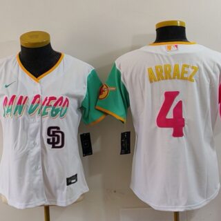 Women San Diego Padres #4 Luis Arraez White City Connect Stitched Baseball Jersey