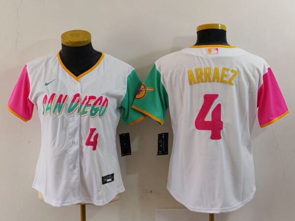 Women San Diego Padres #4 Luis Arraez White City Connect Stitched Baseball Jerseys
