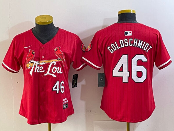 Women St. Louis Cardinals #46 Paul Goldschmidt Red 2024 City Connect Stitched Baseball Jersey