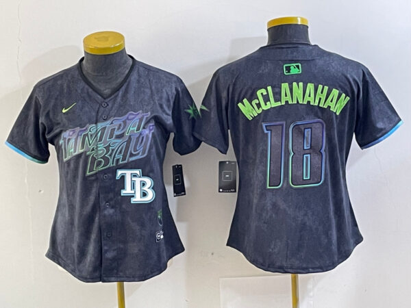 Women Tampa Bay Rays #18 Shane McClanahan Charcoal 2024 City Connect Limited Stitched Baseball Jersey