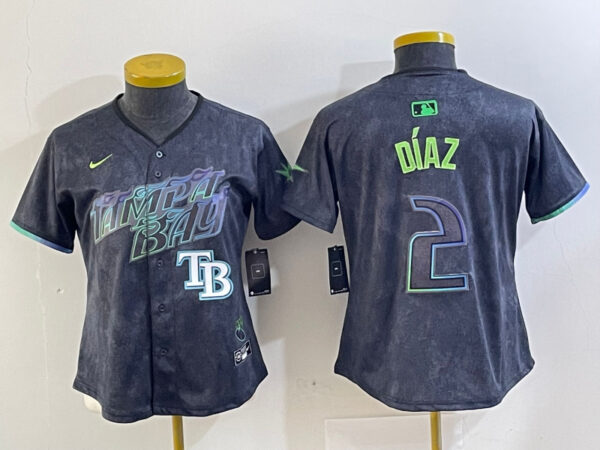 Women Tampa Bay Rays #2 Yandy Díaz Charcoal 2024 City Connect Limited Stitched Baseball Jersey