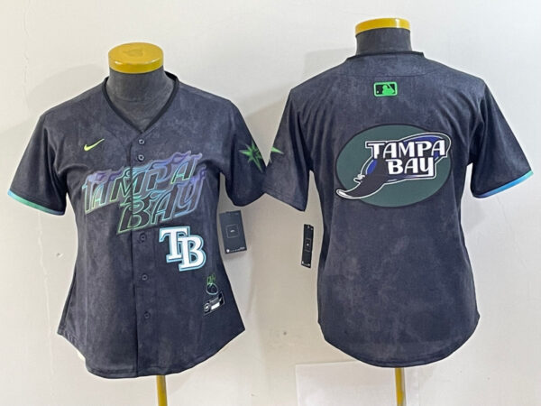 Women Tampa Bay Rays Team Big Logo Charcoal 2024 City Connect Limited Stitched Baseball JerseyS 1