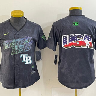 Women Tampa Bay Rays Team Big Logo Charcoal 2024 City Connect Limited Stitched Baseball JerseyS 2