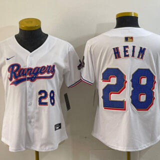 Women Texas Rangers #28 Jonah Heim White Gold Cool Base Stitched Baseball Jersey