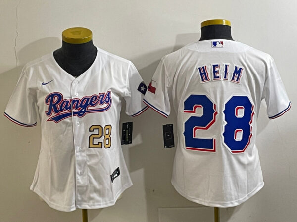 Women Texas Rangers #28 Jonah Heim White With Patch Stitched Baseball Jerseys