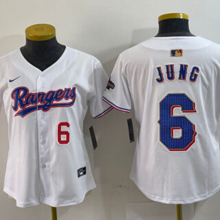 Women Texas Rangers #6 Josh Jung White Gold Stitched Baseball Jersey