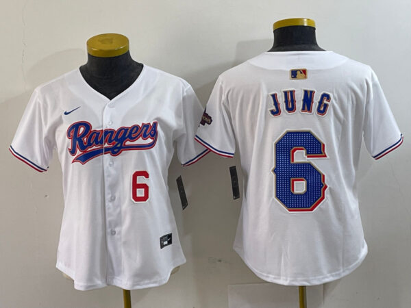 Women Texas Rangers #6 Josh Jung White Gold Stitched Baseball Jersey