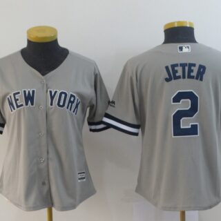 Women Yankees 2 Derek Jeter Gray Women Cool Base Jersey