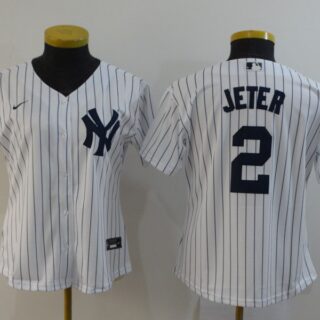 Women Yankees 2 Derek Jeter White Women 2020 Nike Cool Base Jersey
