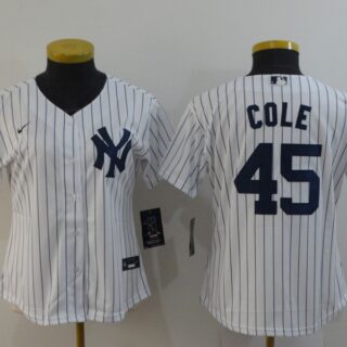 Women Yankees 45 Gerrit Cole White Women 2020 Nike Cool Base Jersey