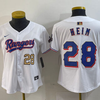 WomenTexas Rangers #28 Jonah Heim White Gold Cool Base Stitched Baseball Jersey